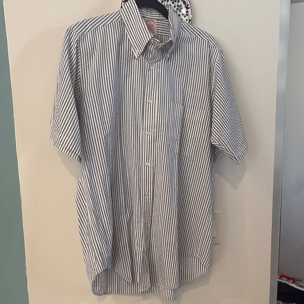 Men's Blue Striped Seersucker Shirt BROOKS BROTHERS